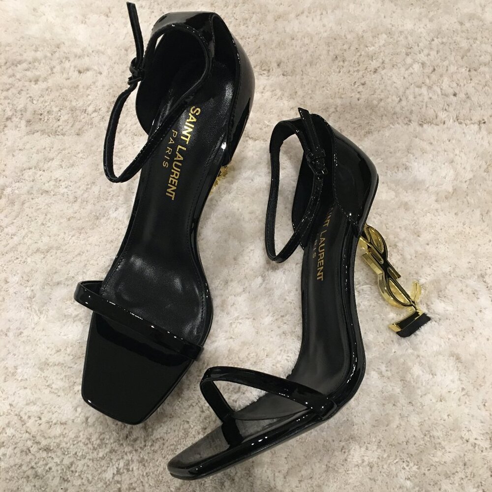 Saint Laurent YSL Black Opyum Heels with Gold Logo